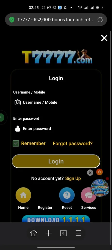 T7777 Login